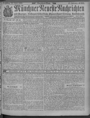 Münchner neueste Nachrichten Samstag 26. April 1890