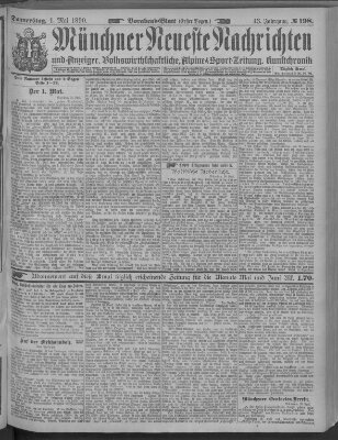 Münchner neueste Nachrichten Donnerstag 1. Mai 1890