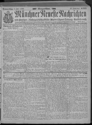 Münchner neueste Nachrichten Donnerstag 3. Juli 1890