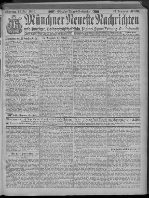 Münchner neueste Nachrichten Montag 14. Juli 1890