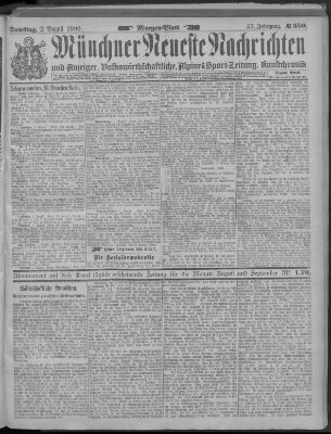 Münchner neueste Nachrichten Samstag 2. August 1890