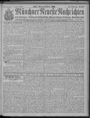 Münchner neueste Nachrichten Samstag 9. August 1890