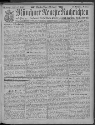 Münchner neueste Nachrichten Montag 18. August 1890