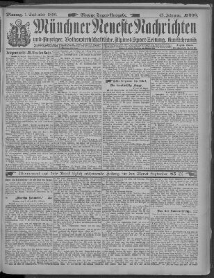 Münchner neueste Nachrichten Montag 1. September 1890