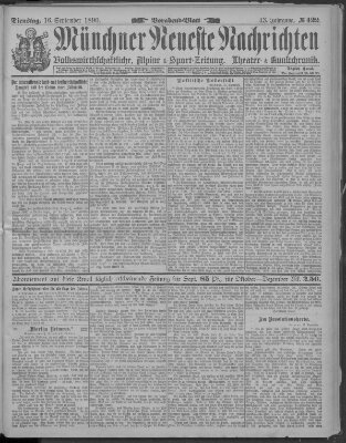 Münchner neueste Nachrichten Dienstag 16. September 1890