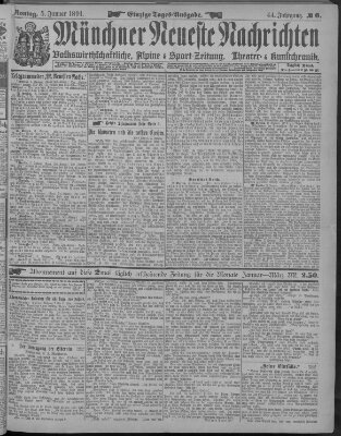 Münchner neueste Nachrichten Montag 5. Januar 1891