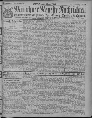 Münchner neueste Nachrichten Mittwoch 14. Januar 1891