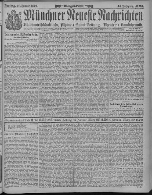 Münchner neueste Nachrichten Freitag 16. Januar 1891