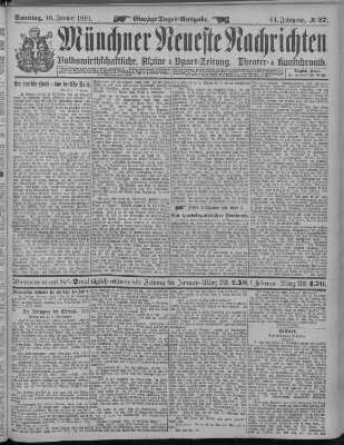 Münchner neueste Nachrichten Sonntag 18. Januar 1891