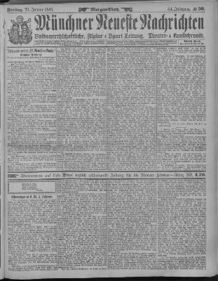 Münchner neueste Nachrichten Freitag 23. Januar 1891