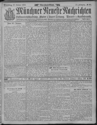 Münchner neueste Nachrichten Dienstag 27. Januar 1891