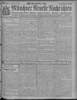 Münchner neueste Nachrichten Mittwoch 11. Februar 1891