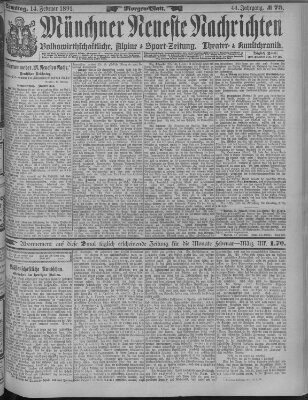 Münchner neueste Nachrichten Samstag 14. Februar 1891