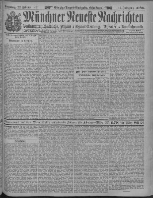 Münchner neueste Nachrichten Sonntag 22. Februar 1891