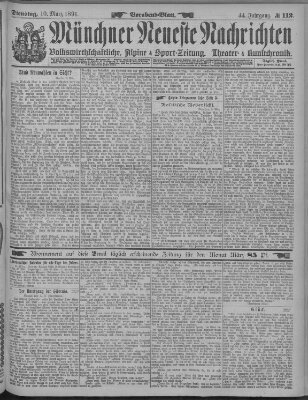 Münchner neueste Nachrichten Dienstag 10. März 1891