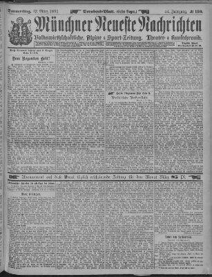 Münchner neueste Nachrichten Donnerstag 12. März 1891