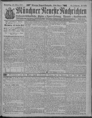 Münchner neueste Nachrichten Sonntag 29. März 1891