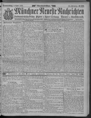 Münchner neueste Nachrichten Donnerstag 9. April 1891