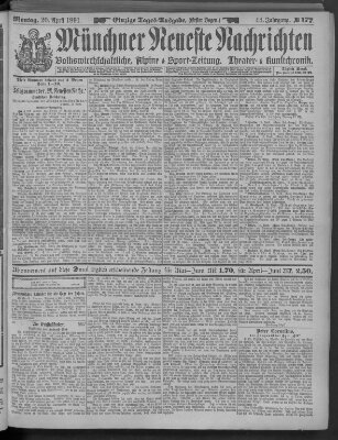 Münchner neueste Nachrichten Montag 20. April 1891