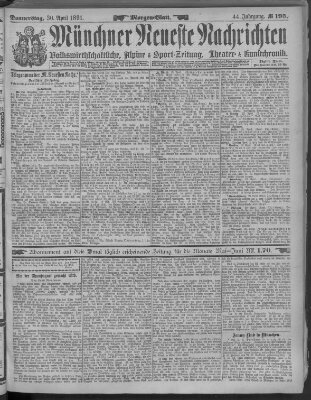 Münchner neueste Nachrichten Donnerstag 30. April 1891