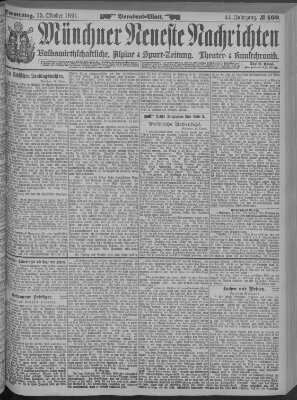 Münchner neueste Nachrichten Donnerstag 15. Oktober 1891