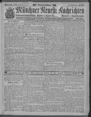 Münchner neueste Nachrichten Mittwoch 1. Juli 1891