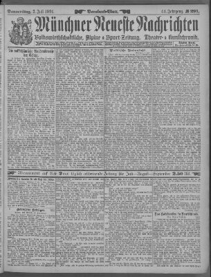 Münchner neueste Nachrichten Donnerstag 2. Juli 1891