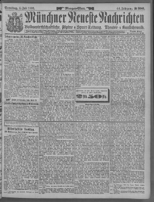 Münchner neueste Nachrichten Samstag 4. Juli 1891