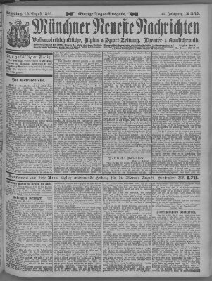 Münchner neueste Nachrichten Samstag 15. August 1891