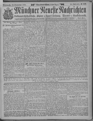 Münchner neueste Nachrichten Mittwoch 30. September 1891