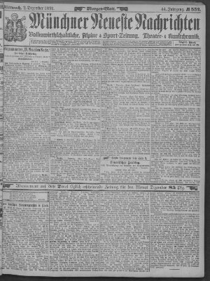 Münchner neueste Nachrichten Mittwoch 2. Dezember 1891