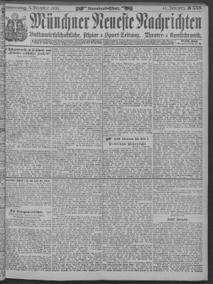 Münchner neueste Nachrichten Donnerstag 3. Dezember 1891