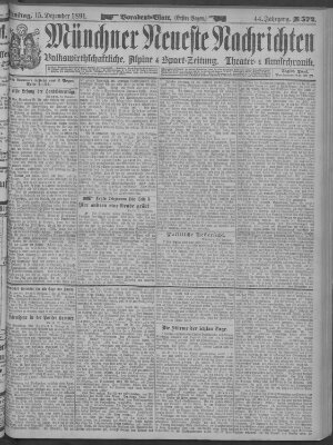 Münchner neueste Nachrichten Dienstag 15. Dezember 1891