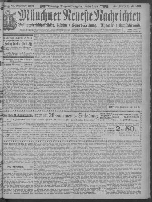 Münchner neueste Nachrichten Freitag 25. Dezember 1891