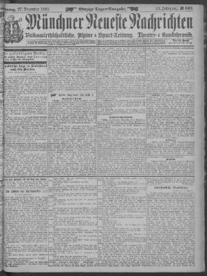 Münchner neueste Nachrichten Sonntag 27. Dezember 1891