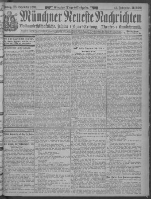 Münchner neueste Nachrichten Montag 28. Dezember 1891