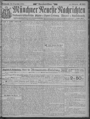 Münchner neueste Nachrichten Mittwoch 30. Dezember 1891