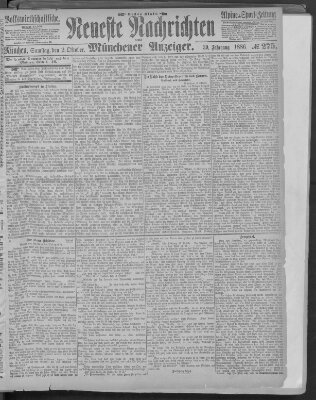 Neueste Nachrichten und Münchener Anzeiger (Münchner neueste Nachrichten) Samstag 2. Oktober 1886