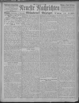 Neueste Nachrichten und Münchener Anzeiger (Münchner neueste Nachrichten) Donnerstag 4. November 1886