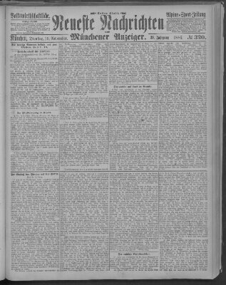 Neueste Nachrichten und Münchener Anzeiger (Münchner neueste Nachrichten) Dienstag 16. November 1886