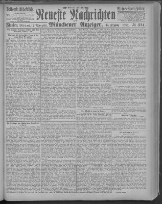 Neueste Nachrichten und Münchener Anzeiger (Münchner neueste Nachrichten) Mittwoch 17. November 1886