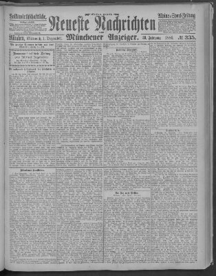 Neueste Nachrichten und Münchener Anzeiger (Münchner neueste Nachrichten) Mittwoch 1. Dezember 1886