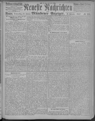 Neueste Nachrichten und Münchener Anzeiger (Münchner neueste Nachrichten) Donnerstag 20. Januar 1887