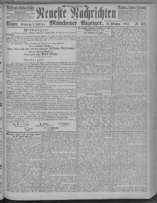 Neueste Nachrichten und Münchener Anzeiger (Münchner neueste Nachrichten) Mittwoch 9. Februar 1887