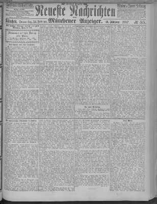 Neueste Nachrichten und Münchener Anzeiger (Münchner neueste Nachrichten) Donnerstag 24. Februar 1887