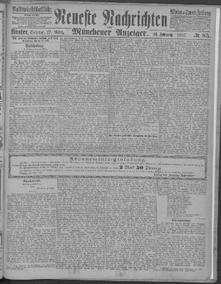 Neueste Nachrichten und Münchener Anzeiger (Münchner neueste Nachrichten) Sonntag 27. März 1887