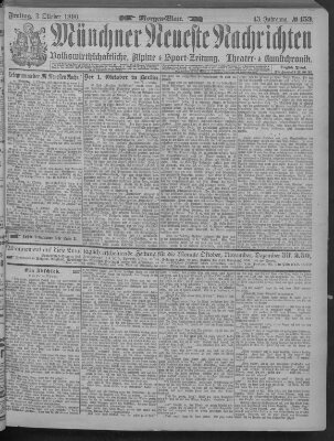 Münchner neueste Nachrichten Freitag 3. Oktober 1890