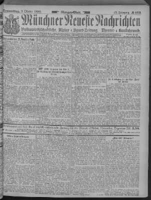 Münchner neueste Nachrichten Donnerstag 9. Oktober 1890