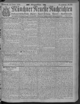 Münchner neueste Nachrichten Mittwoch 15. Oktober 1890