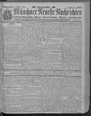 Münchner neueste Nachrichten Donnerstag 16. Oktober 1890